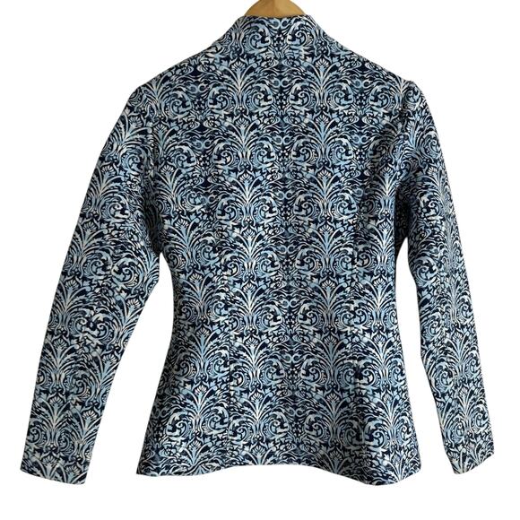 J. McLaughlin Navy Blue Printed Full Zip Mock Neck Scuba Billie Jacket Size S - Picture 6 of 8